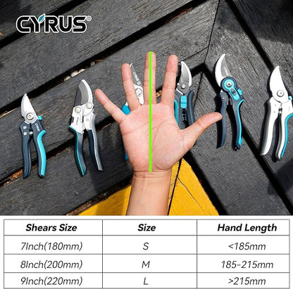CYRUS Adjustable labor-saving Pruning Shears, Garden Shears with Non-Stick Carbon Steel Blade, 0.866 Inch Cutting Diameter, Safety Lock & Anti-Slip TPR Handle for Gardening, Flower Trimming