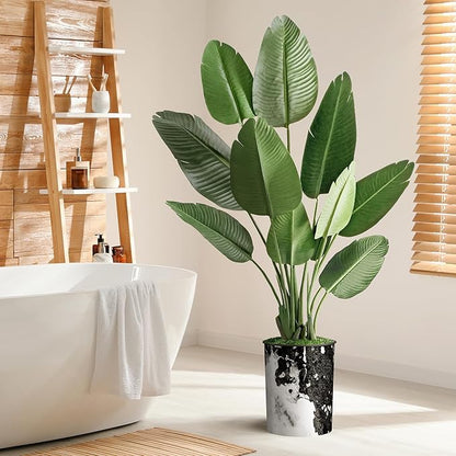Artificial Tree in Contemporary Granite Effect Planter, Fake Bird of Paradise Silk Tree for Indoor and Outdoor Home Decoration - 58" Overall Tall (Plant Pot Plus Tree)