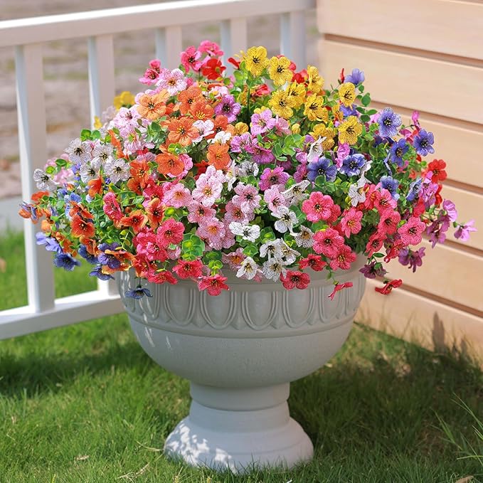 mizii Artificial Flowers for Outdoors 20 Bundles Realistic Faux Silk Flower UV Resistant Fake Plants Outside Decorations for Patio Garden Balcony Yard Porch Summer Indoor Home Decor (Mix 9 Color)