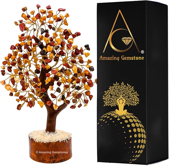 Mookaite Natural Healing Premium Crystal Bonsai Feng Shui Fortune Money Tree of Life for Home Office Decor (Gift Box Ready,10-12 Inch)