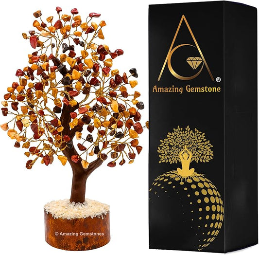 Mookaite Natural Healing Premium Crystal Bonsai Feng Shui Fortune Money Tree of Life for Home Office Decor (Gift Box Ready,10-12 Inch)