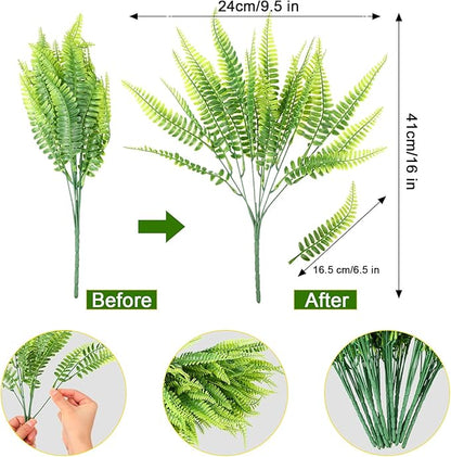 Janinka 40 Pcs Artificial Boston Fern Plants Fake Boston Fern Stems UV Resistant Faux Plants Artificial Outdoor Plastic Bushes Bulk for Hanging Office Porch Window Home Decor