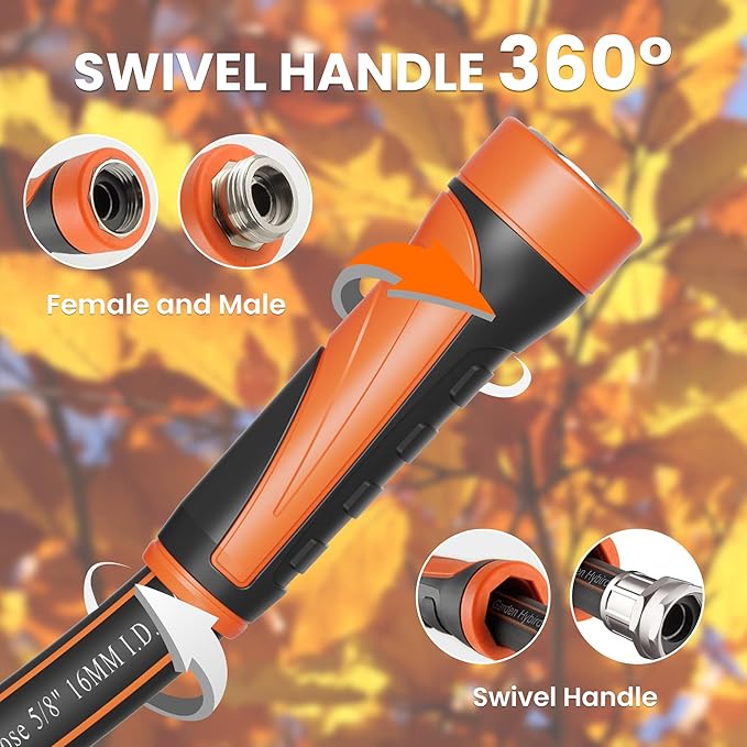 Giraffe Tools Garden Leader Hose 15ft x 5/8", Short Water Hose Heavy Duty, Flexible, Lightweight Hybrid Hose with Swivel Handle, Male to Female Fittings, Burst 600 PSI