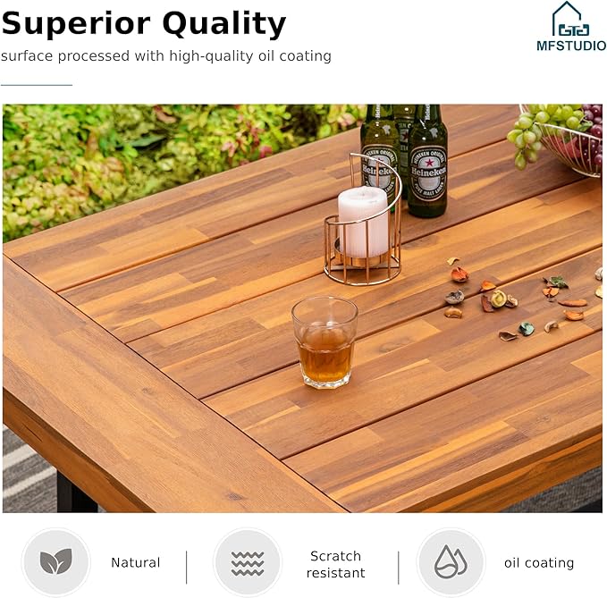 MFSTUDIO Outdoor Garden Bench Set of 2, 63" Acacia Wood Patio Dining Bench, Wooden Park Front Porch Benches for Backyard Outside, 2 Pack, Teak