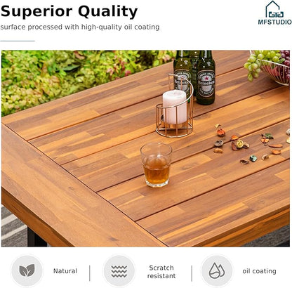 MFSTUDIO Outdoor Garden Bench Set of 2, 63" Acacia Wood Patio Dining Bench, Wooden Park Front Porch Benches for Backyard Outside, 2 Pack, Teak