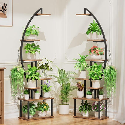 Plant Stand Indoor with Grow Lights: Large Plant Shelf for Multiple Plants, 2 Pack Plant Racks 7 Tiered, Lighted Corner Flower Stands Half Moon, Black Plant Holders Indoor Tall for Living Room Patio