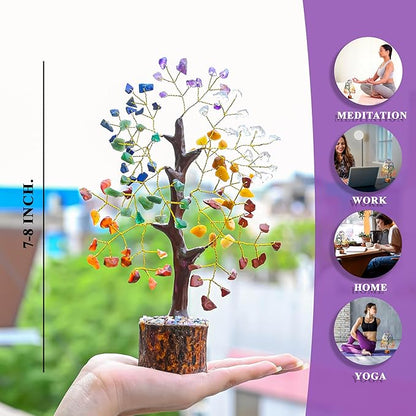 Crocon 7 Chakra Crystal Tree of Life D�cor Bonsai Tree Meditation Office Desk Decor Healing Crystals Stones for Birthday Gifts for Women House Warming Gifts New Home Decoration Present Sister Mom