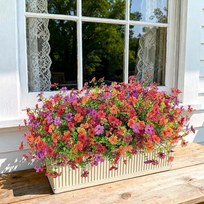 Artificial Fake Mums Flowers for Outdoor Fall Decor,12 Bundles Faux Flowers Plants Silk Daisy for Planter Pot Colorful UV Resistant Look Real for Front Door Porch Patio Outside Yard