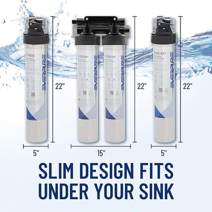Pentair Everpure H-1200 Drinking Water System, EV928200, NSF Certified to Reduce Lead & PFOA/PFOS, Dual Cartridge System with Filter Head, Cartridges and Hardware, 1,000 Gallon Capacity, 0.5 Micron