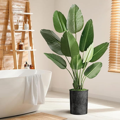 Artificial Tree in Geometric Spiral Pattern Planter, Fake Bird of Paradise Silk Tree for Indoor and Outdoor Home Decoration - 58" Overall Tall (Plant Pot Plus Tree)
