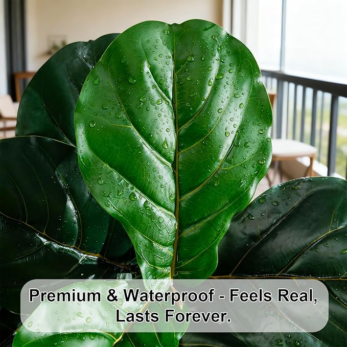 Artificial Fiddle Leaf Fig Tree 7ft with White Planter Realistic Fiddle Leaf Lyrata Plant Tall Fake Tree with Natural-Looking Leaves Fake Tree for Indoor Outdoor Home Office Decor