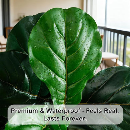 Artificial Fiddle Leaf Fig Tree 8ft with White Planter Realistic Fiddle Leaf Lyrata Plant Tall Fake Tree with Natural-Looking Leaves Fake Tree for Indoor Outdoor Home Office Decor