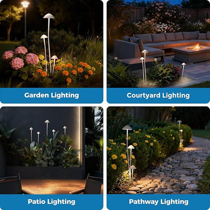 Gardencoin Outdoor Garden Decorative Lights, LED Landscape Lighting Decor IP65 Waterproof, Mushroom Light Wired with Transformer for Backyard, Patio, Lawn, Pathway Decoration, Set of 3