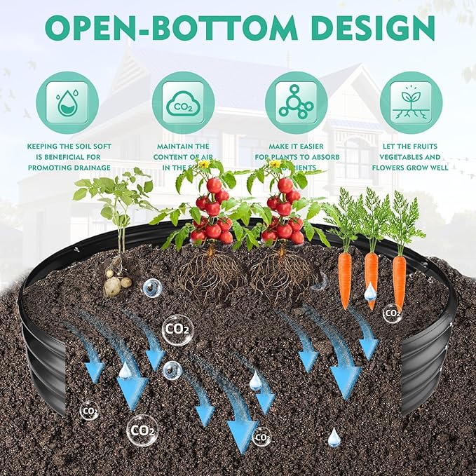 5FT Diameter Galvanized Garden Raised Bed/Plant Box/Fire Pit Ring - 0.8mm Thick,12 Inch Tall,Perfect for Planting a Variety of Flowers,Herbs,Vegetables (Black, 60 Dia X 11.5 inches)