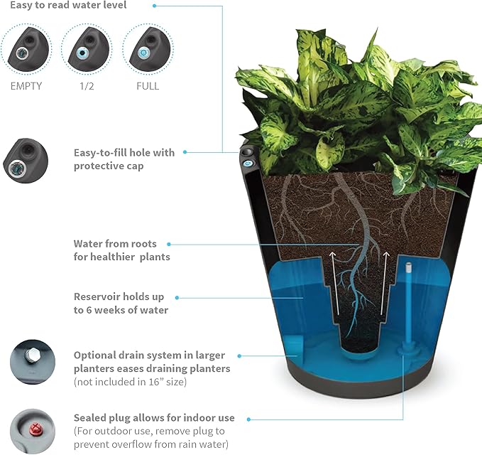 Crescent Garden Dot TruDrop Indoor/Outdoor Planter, Self-Watering Plant Pot, 20 Inches, (Old Bronze)