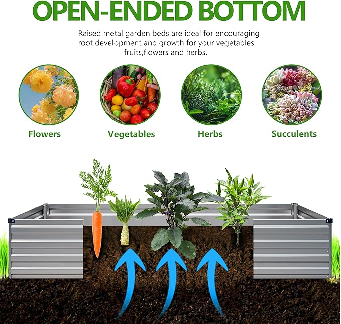 2PCS 6x3x1ft Galvanized Metal Raised Garden Bed Kit,Outdoor Planter Box Vegetables,Flowers,Herbs Durable Rust-Resistant Patio Gardening Beds,Silver