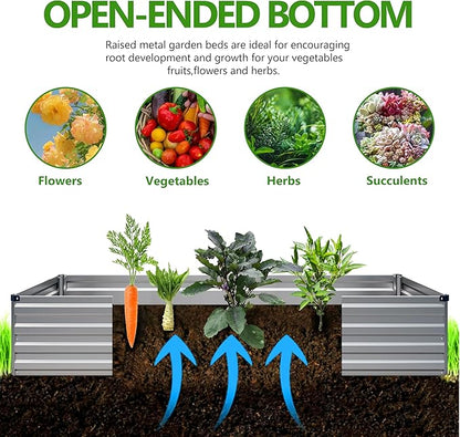 2PCS 12x3x1ft Galvanized Metal Raised Garden Bed Kit,Outdoor Planter Box Vegetables,Flowers,Herbs Durable Rust-Resistant Patio Gardening Beds,Silver
