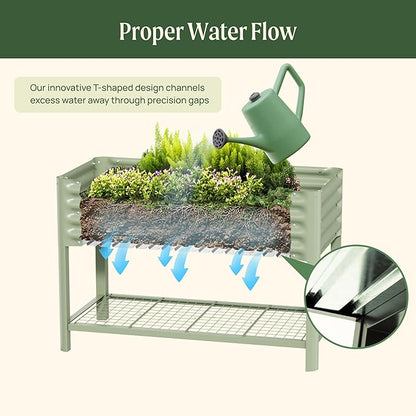 Elevated Raised Garden Bed-V Series, 2' x 6' Garden Beds with Legs & Storage Rack for Patio Porch, 1000 Lbs Weight Capacity, Outdoor Planter Boxes for Gardening Herbs Vegetables Flowers, Pearl White