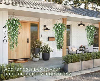 RECUTMS Artificial Hanging Plants Fake Hanging Plant Faux Eucalyptus Leaf Greenery Vine Outdoor UV Resistant Plastic Plants Home Garden Wedding Party Indoor Outdoor Decorations(White)