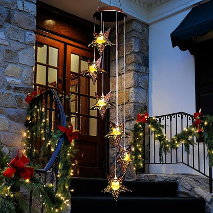 Tryme Solar Wind Chimes Star Wind Chime Warm LED Hanging Solar Lights Unique Garden Decor Memorial Thanksgiving Gifts for Mom Grandma Sister Home Party