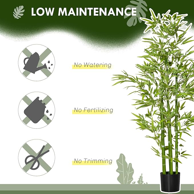HOMCOM 5FT Artificial Bamboo Tree, Decorative Fake Plant in Nursery Pot for Indoor or Outdoor Decor, Green