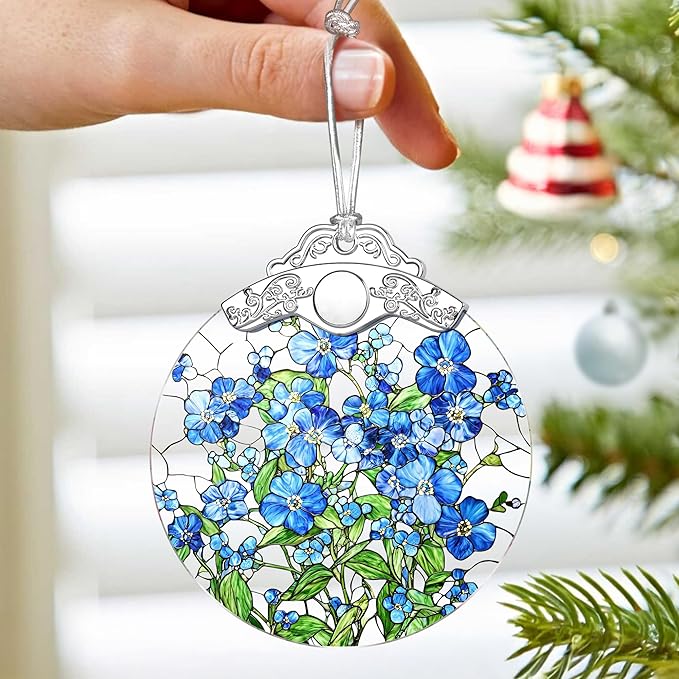 Forget-Me-Not Flowers Ornament – Christmas Decoration & Christmas Ornament; Stained Glass Holiday Decoration (Holiday Present, Bauble Present, Gift Idea, Gift Exchange) | Heirloom Keepsakes