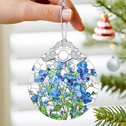 Forget-Me-Not Flowers Ornament – Christmas Decoration & Christmas Ornament; Stained Glass Holiday Decoration (Holiday Present, Bauble Present, Gift Idea, Gift Exchange) | Heirloom Keepsakes