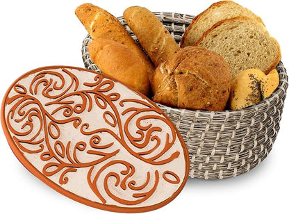 Bread Warmer Basket with Stone - Hand Woven Bread Basket With Warming Stone Included to Keep Your Loaf Warm! - Try Our New Hand-Crafted Bread Basket A Natural & Giftable Addition To Your Table