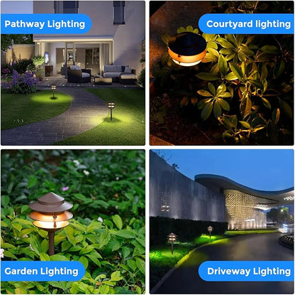 Gardencoin Pagoda Low Voltage Landscape Pathway Lights, 12V Outdoor LED Path Lights Wired, Aluminum Walkway Lighting with 4W 2700K Replaceable G4 Bulb, Bronze Classic 3-Tier Lantern, 6 Pack