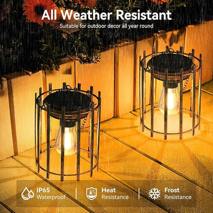 KOOPER Solar Lanterns Outdoor Waterproof, 2 Pack Bronze Upgraded Bright Hanging Solar Lights Outdoor Lantern Decorative, Auto ON/Off Metal Hanging Lanterns for Pathway Yard Patio Garden Decor