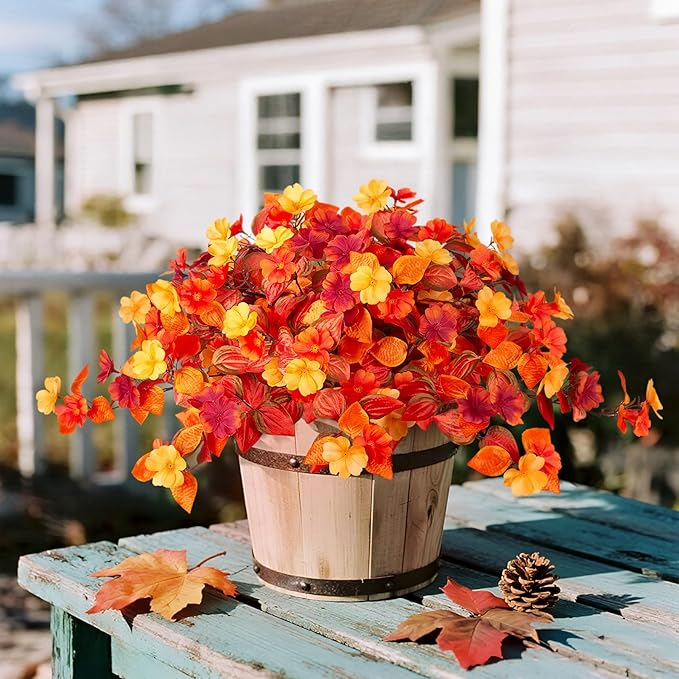 Fake Fall Flowers Artificial for Decoration 2PCS Faux Silk Fall Flowers Plants for Outdoors Outside Planters UV Resistant Looks Real for Front Door Porch Patio Garden Decor