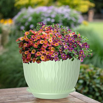 12/10/9 Inch Large Planter Pots, 3-Pack Flower Pots for Indoor Outdoor Garden Plants, Big Plant Pots with Multi Mesh Drainage Holes and Saucer (Green, 12"+10"+9")