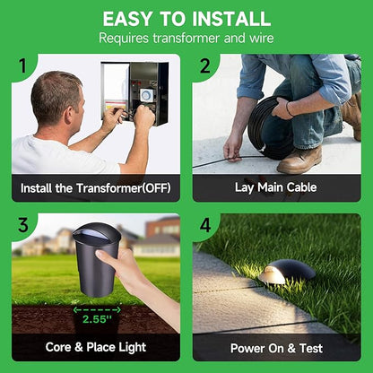 Low Voltage LED Well Landscape Lights - 12V Outdoor IP67 Ground Light, 5 Color Temperature Selectable In-Ground Light, ORB Aluminum for Path Backyard House 3W 170LM 8 Pack