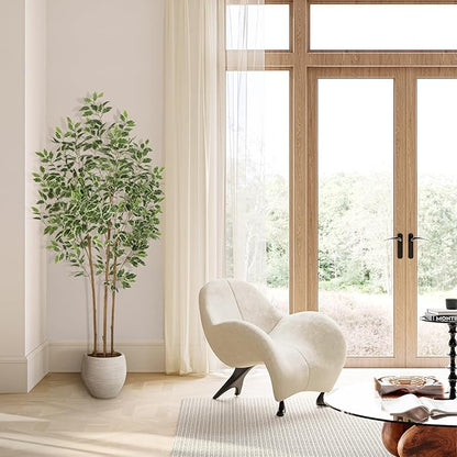Ficus Tree Artificial - 6ft Artificial Ficus Trees Indoor with Natural Trunk and Lifelike Leaves - Fake Ficus Tree for Home Office Corner Indoor Decor
