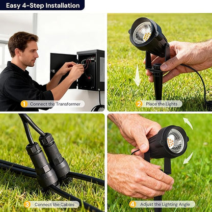 L LOHAS LED 5W Low Voltage Landscape Lighting, 12V 24V Outdoor Spot Lights with Connectors, IP66 Waterproof 3000K Warm White Plug in Spotlights for Yard, Garden, Pathway, House (6 Pack)