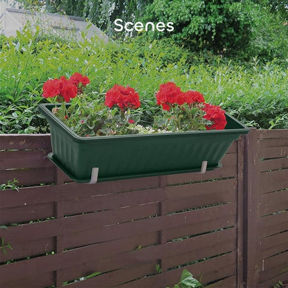 GROWNEER 6 Packs 17 Inches Green Flower Window Box Plastic Vegetable Planters Long Pots with 15 Pcs Plant Labels for Outdoor Indoor Windowsill Patio Garden Home Decor Porch