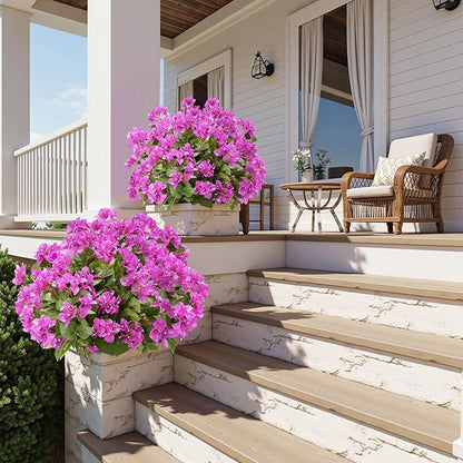 4 Pcs Artificial Flowers Bougainvillea Outdoor Artificial Plants Faux Flowers with Stems Silk Flowers for Wedding Porch Living Garden Decor Without Vase (4PCS,Light Purple)