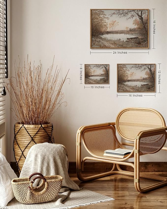 ZZLWBKGL Vintage Landscape Framed Wall Art Nature Forest Lake Canvas Wall Art Classic Country Pictures Wall Decor Farmhouse Rustic Art Prints for Living Room Study Bedroom