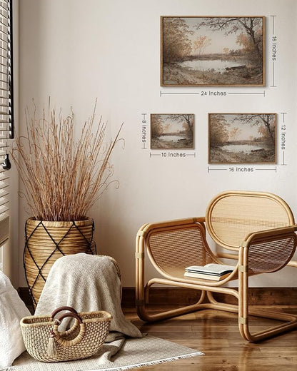 ZZLWBKGL Vintage Landscape Framed Wall Art Nature Forest Lake Canvas Wall Art Classic Country Pictures Wall Decor Farmhouse Rustic Art Prints for Living Room Study Bedroom