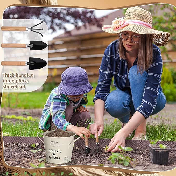 Tarpop Garden Tool Set Christmas Plant Whisperer Gardening Gifts for Women, 7 Pcs Vegetable Planting Tool Kit Cap Canvas Apron Gloves Soil Scoop Transplant Trowel Cultivator Flower Tub(Brown)