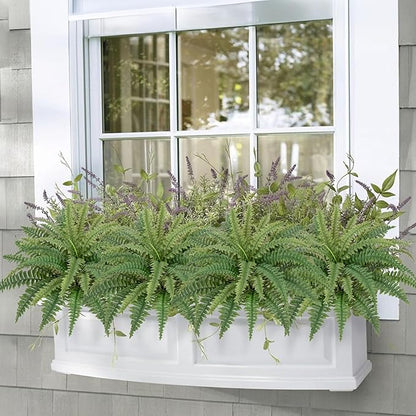 Ferns Artificial Plants Set of 2 Large Faux Ferns for Outdoor Planter 23.6" Dia. Realistic Potted | Hanging Boston Fern | Fake Shrubs for Home Garden Porch Farmhouse Decor