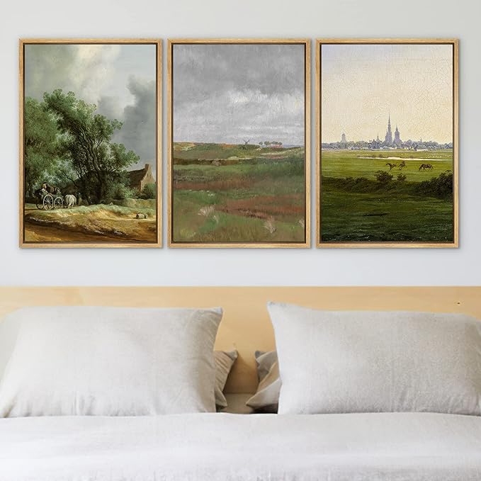 Ashbrook Framed Canvas Print Wall Art Set Farmhouse Country Nature Wilderness Illustrations Fine Art Decorative Floral Botanical Vintage for Living Room, Bedroom, Office - 24"x36"x3 Natural