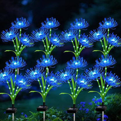 Solar Garden Flower Lights Outdoor,8 Pack 24-Head Blue Spider Lily Waterproof with Glowing Stems,Elegant Yard,Patio & Law Decor,Ideal Halloween & Gardening Gifts for Women,Mothers & Grandma