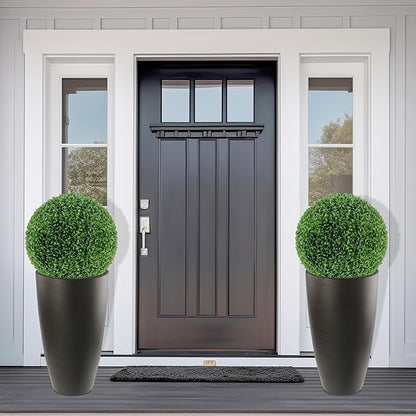 2 Packs 21 inch Tall Planter, Indoor Outdoor Round Planter for Porch, Large Plant Pot with Drainage Hole for Home Garden Front Door, Modern Decorative Pots for Plants (Dark Brown)