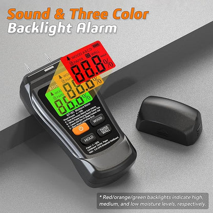 RDINSCOS Moisture Meter for Wood, Drywall, and Building Materials – Digital Moisture Detector with Fixed Pins, 4 Material Modes, LCD Display, for Home Inspection and Firewood Testing