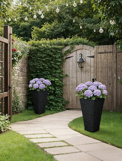 Sziqiqi Tall Planter for Indoor Outdoor: Set of 2 Large 21.6in Metal Taper Plant Pots with Inner Pots - Square Black Flower Pot with Drainage Holes for Outside Front Door Patio Garden Floor
