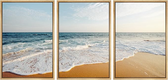 Ashbrook Framed Canvas Print Wall Art Set Tropical Island Coastal Cottage Beach Shore Seascape Nature Wilderness Photography Decorative Nautical Calm/Relax/Cozy for Bedroom - 24"x36"x3 NATURAL