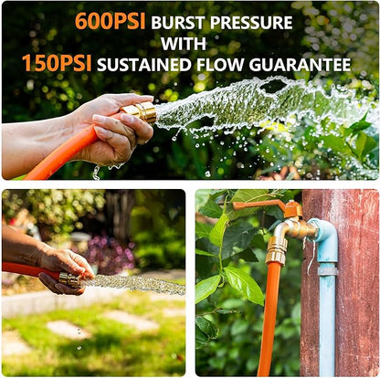 Garden Hose 75ft x 5/8", Custom Length, -40°F to 150°F, All-weather, NO Kink, Flexible, 600 Burst PSI, Leakproof Water Hose with Additional Customizable Solid GHT Fittings
