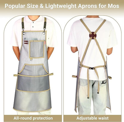 Waterproof Work Apron for Chefs, Hair Stylists, Artists, Gardeners, Adjustable, Multi-Pockets, TPU Mesh Fabric, Plus Size