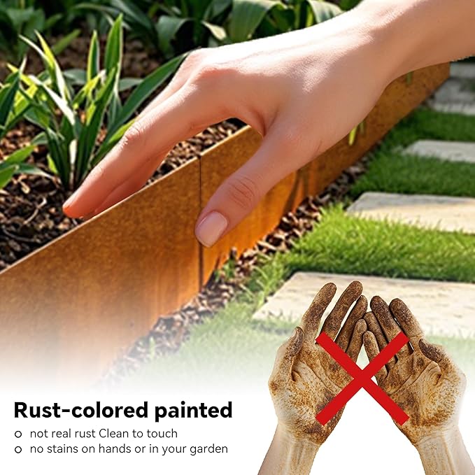 Worth Galvanized Steel Landscape Edging 8" x25' Metal Garden Edging Roll Flexible Bender Border with 8Pcs Stakes for Lawn, Flower Bed Edges, Rust-Colored Painted